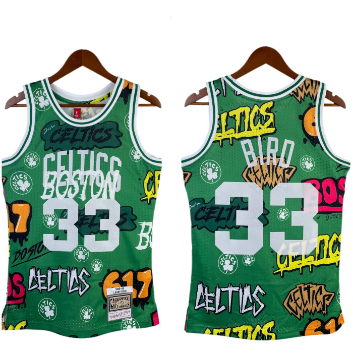 Larry Bird Boston Celtics Graffiti Sticker Swingman Retro Jersey Green