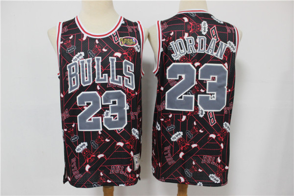 NBA Bulls No.23 black print swing tear tear limited edition retro Jersey