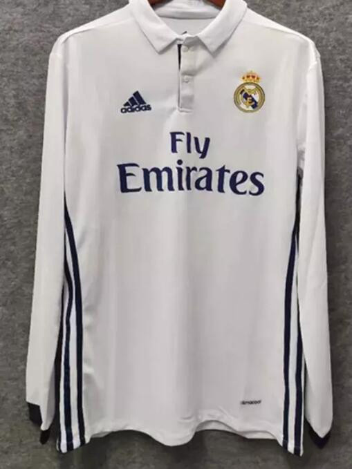 Retro Real Madrid Home Long Sleeve  1:1 Quality Soccer Jersey    2016-2017