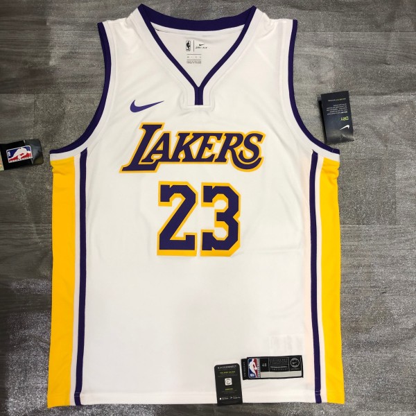 NBA Laker retro white V-collar 23 James with chip  1:1
