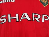 Retro  Manchester United Home Long Sleeve Champions League 1:1 Quality Soccer Jersey  1999-2000