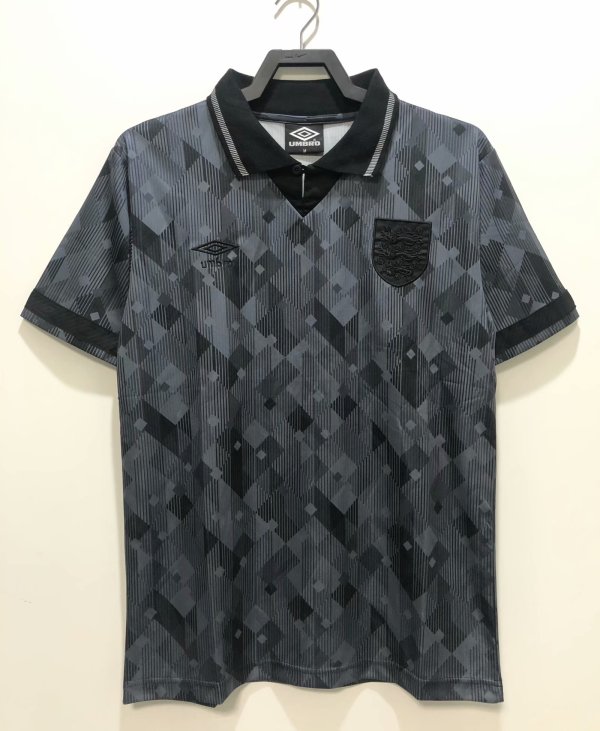 Retro England Home Black 1:1 Quality Soccer Jersey   1990