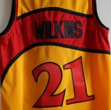 NBA Hawks #21 Dominic Wilkins yellow mesh fan shirt