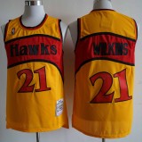 NBA Hawks #21 Dominic Wilkins yellow mesh fan shirt