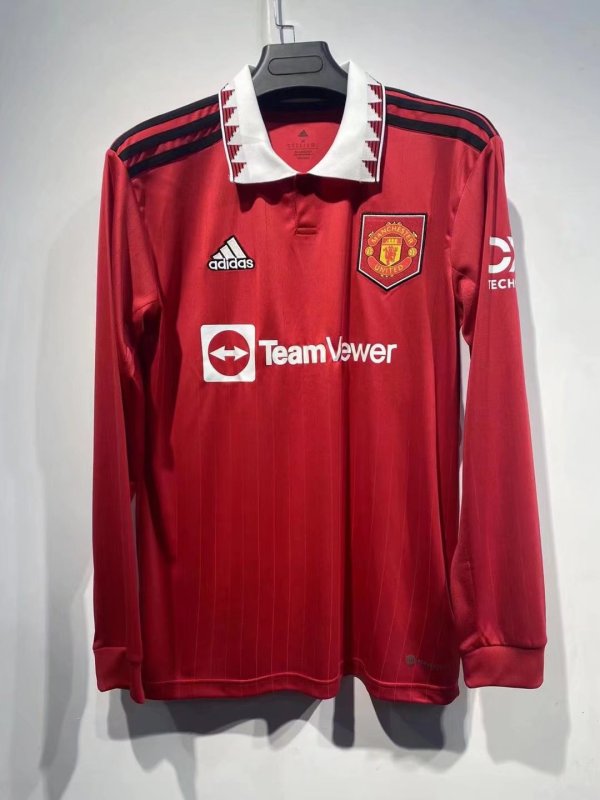 Manchester United Home Long Sleeve   Fans 1:1 Quality Soccer Jersey    22-23