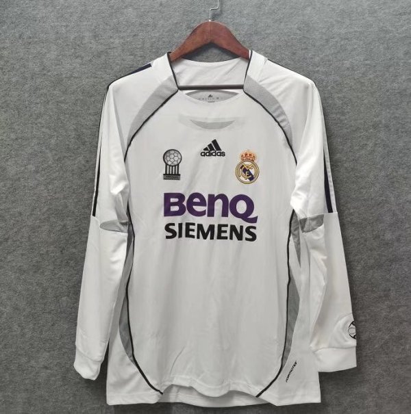Retro Real Madrid Home  Long Sleeve  1:1 Quality Soccer Jersey  2006-2007