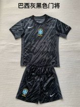 Brazil  dark gray  goalkeeper   Kids 1:1 Quality Soccer Jersey   24-25