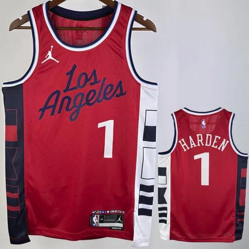 Clippers HARDEN #1 Red NBA Jerseys 24-25