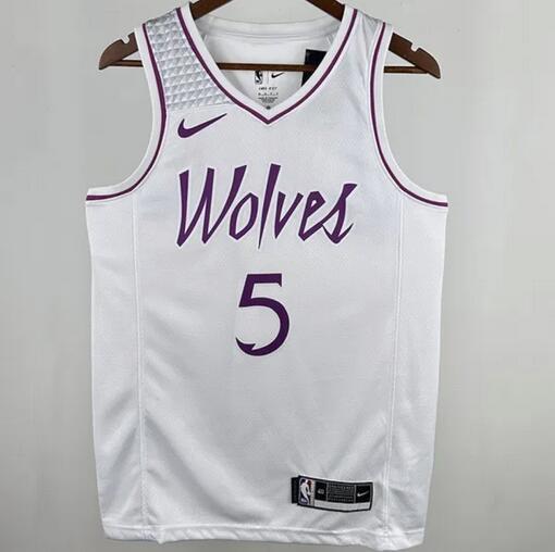 Timberwolves EDWARDS #5 White NBA Jerseys 24-25