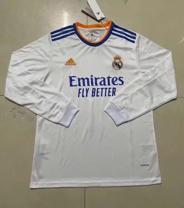 Real Madrid Home Long Sleeve Fans  1:1 Quality Soccer Jersey    2021-2022