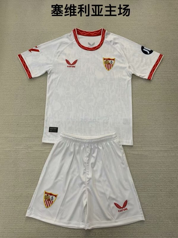 Sevilla  Home  kids   1:1 Quality Soccer Jersey   24-25