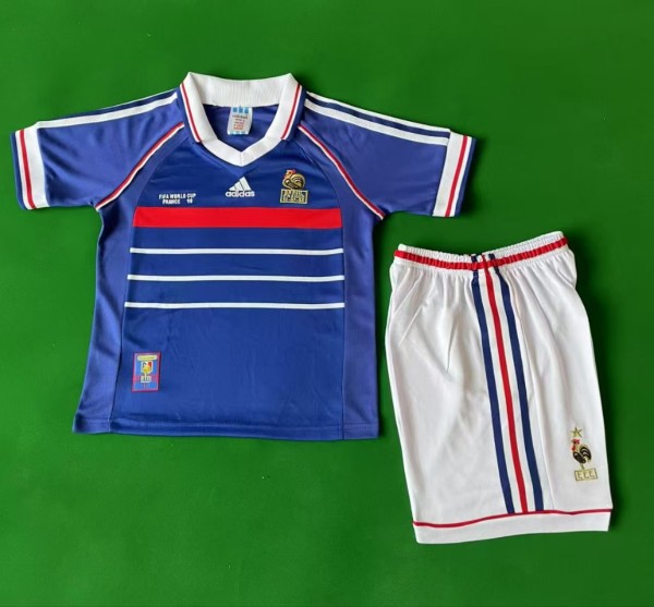 Retro France  home Kids 1:1 Quality Soccer Jersey  1998
