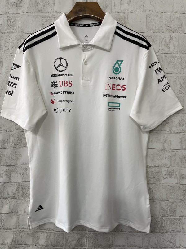 F1 Mercedes White POLO Short Sleeve Racing Suit 2025