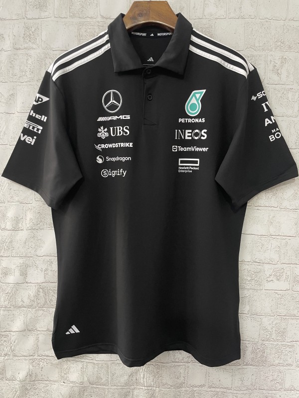 F1 Mercedes Black POLO Short Sleeve Racing Suit 2025
