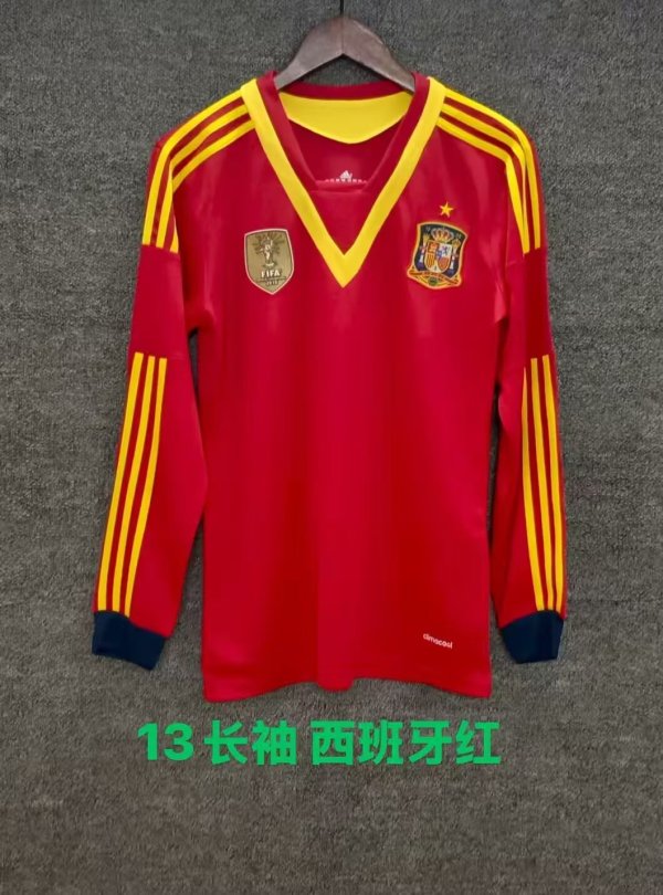 Retro Spain Home Long  Red  1:1 Quality Soccer Jersey 2013