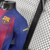 Barcelona Home Long Sleeve Player  1:1 Quality Soccer Jersey  （可配广告 ）25-26