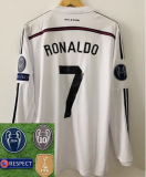 Retro Real Madrid Home Long Sleeve  1:1 Quality Soccer Jersey    2014-2015