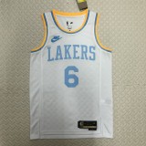 Los Angeles Lakers   White 6 James  round neck  Retro  NBA Jerseys 2023