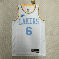 Los Angeles Lakers   White 6 James  round neck  Retro  NBA Jerseys 2023