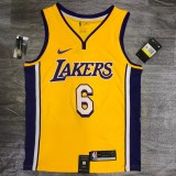 Los Angeles Lakers yellow V-Neck  6 JAMES NBA Jerseys