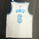 Los Angeles Lakers  White 6 James  round neck  NBA Jerseys 2021