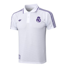 Real Madrid  Polo Retro Fans White stripe inkjet 1:1 Quality Soccer Jersey  25-26