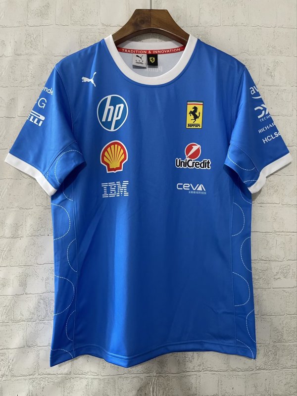 F1 Ferrari Blue round neck  Short Sleeve Racing Suit 2025