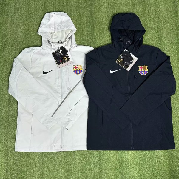 Barcelona Windbreaker  Interchange Jacket Black  White 1:1 Quality Soccer Jersey  25-26