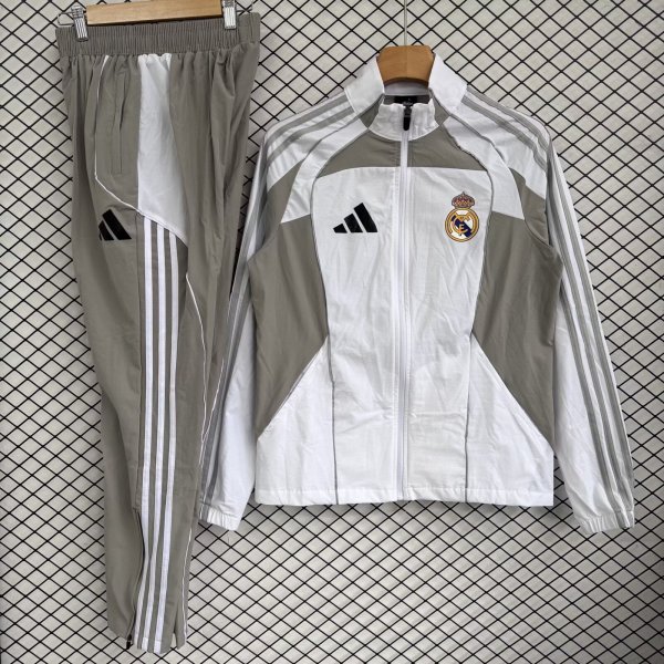 Real Madrid   Windbreaker Sets With pants  White 1:1 Quality Soccer Jersey  25-26