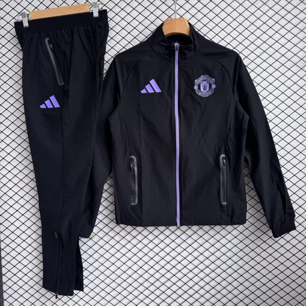 Manchester United Windbreaker Sets With pants  Black 1:1 Quality Soccer Jersey  25-26
