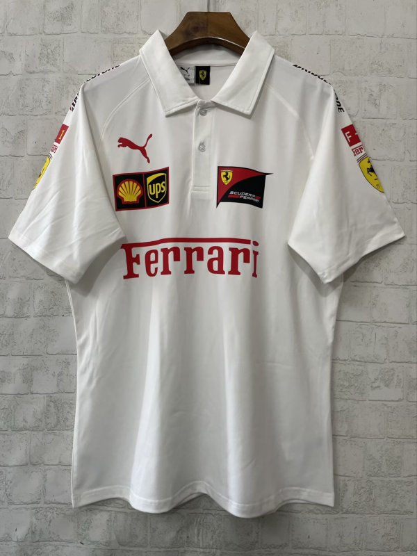 F1 Ferrari White polo  Short Sleeve Racing Suit 2026