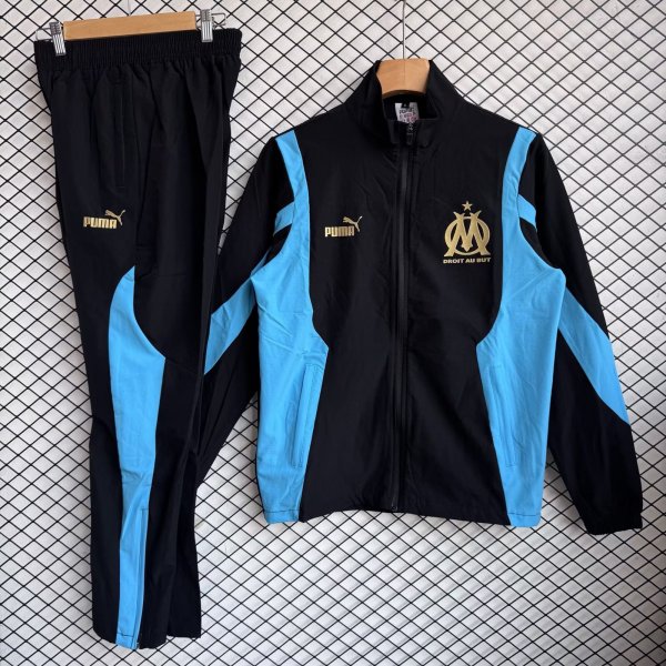 Marseille Windbreaker Sets With pants Black 1:1 Quality Soccer Jersey  25-26