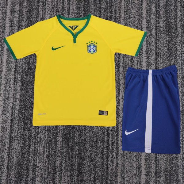 Retro  Brazil Home Kids 1:1 Quality Soccer Jersey 2014