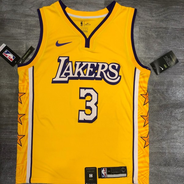 Los Angeles Lakers  V-Neck  Yellow with star  #3 DAVIS 1:1 Quality NBA Season Jerseys
