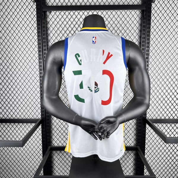 Golden State Warriors White Mexico V-Neck #30 GREEN  1:1 Quality NBA Season Jerseys 2023