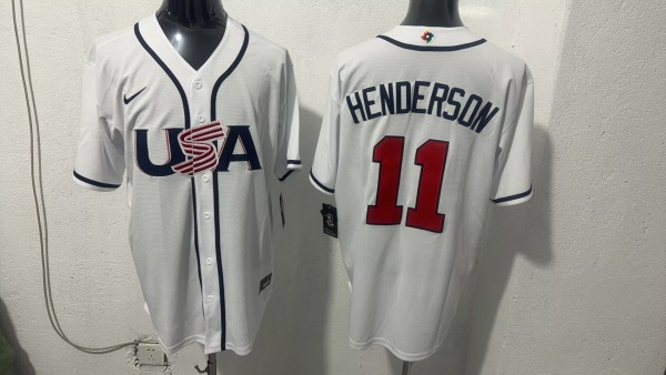 MLB USA White #11 HENDERSON 1:1 Quality Baseball  Jerseys  World Cup