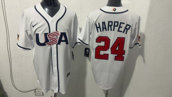 MLB USA White #24 HARPER 1:1 Quality Baseball  Jerseys  World Cup