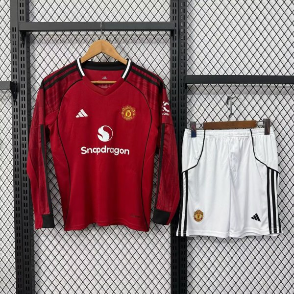 Manchester United  Home Long Kids  1:1 Quality Soccer Jersey  25-26