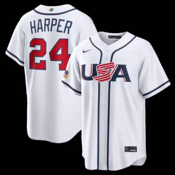 MLB USA white #24 HARPER  1:1 quality baseball  Jerseys  World Cup