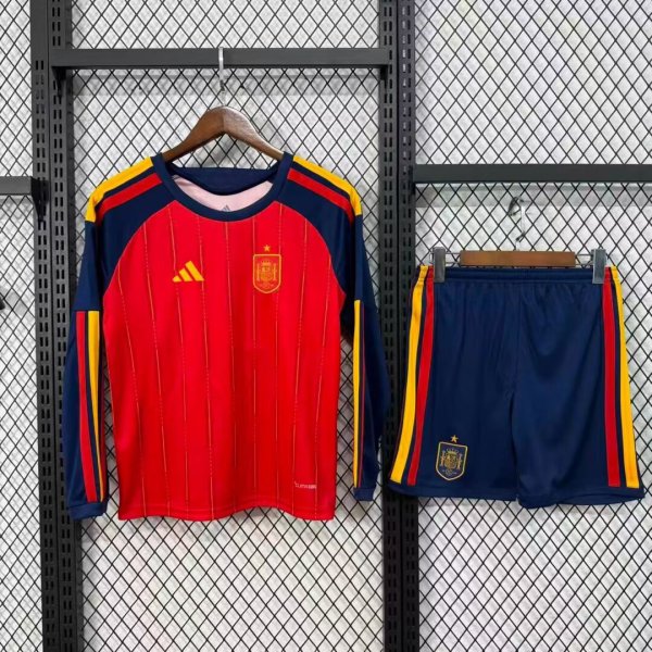 Spain Home Long  Kids fans 1:1 Quality Soccer Jersey 26-27（2026）