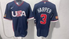 MLB USA Blue #3 HARPER  1:1 Quality Baseball  Jerseys  World Cup
