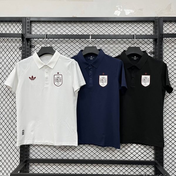spain  POLO  T-shirt Black White  Blue  1:1 Quality Soccer Jersey