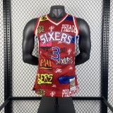 Philadelphia 76ers  Graffiti Red #3 IVERSON 1:1 Quality NBA  Season Jerseys 1996-1997