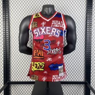 Philadelphia 76ers  Graffiti Red #3 IVERSON 1:1 Quality NBA  Season Jerseys 1996-1997