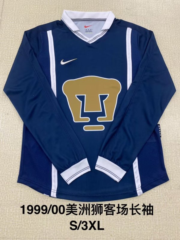 Retro Pumas  Away Long Sleeve 1:1 Quality Soccer Jersey   1999-2000