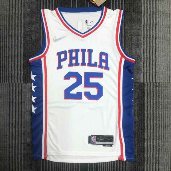 Philadelphia 76ers White #25 SIMMONS 1:1 Quality NBA  Season Jerseys 75 Year