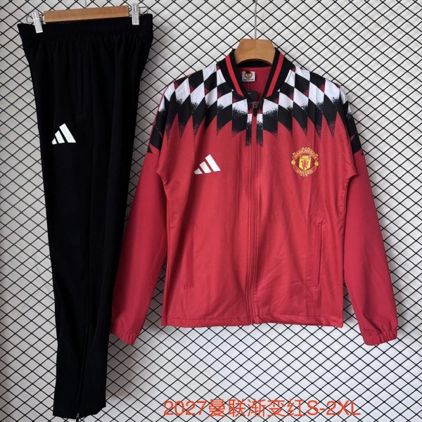 Manchester United   Windbreaker Sets With pants  Red 1:1 Quality Soccer Jersey  26-27