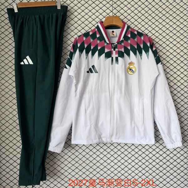 Real Madrid  Windbreaker Sets With pants  White 1:1 Quality Soccer Jersey  26-27