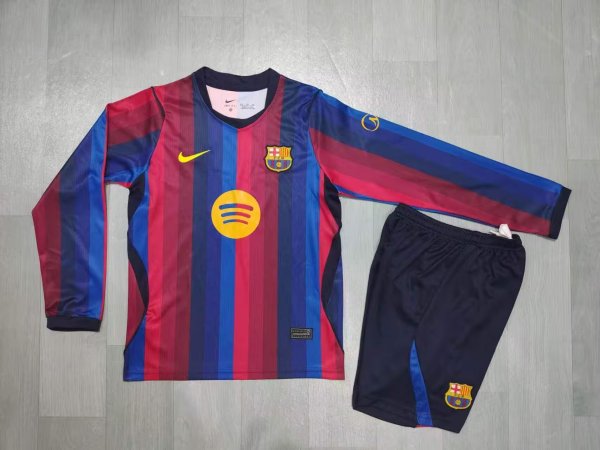 Barcelona Home Long Sleeve Kids  Fans 1:1 Quality Soccer Jersey  26-27