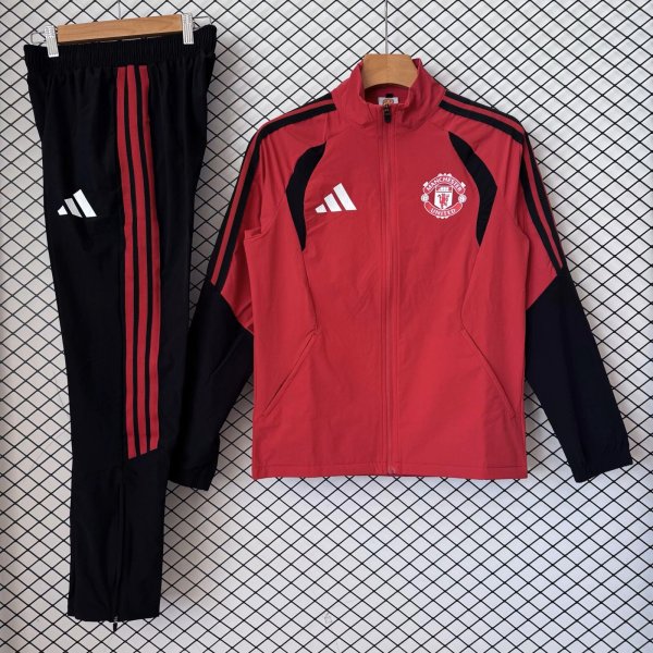 Manchester United   Windbreaker Sets With pants  RED 1:1 Quality Soccer Jersey  26-27
